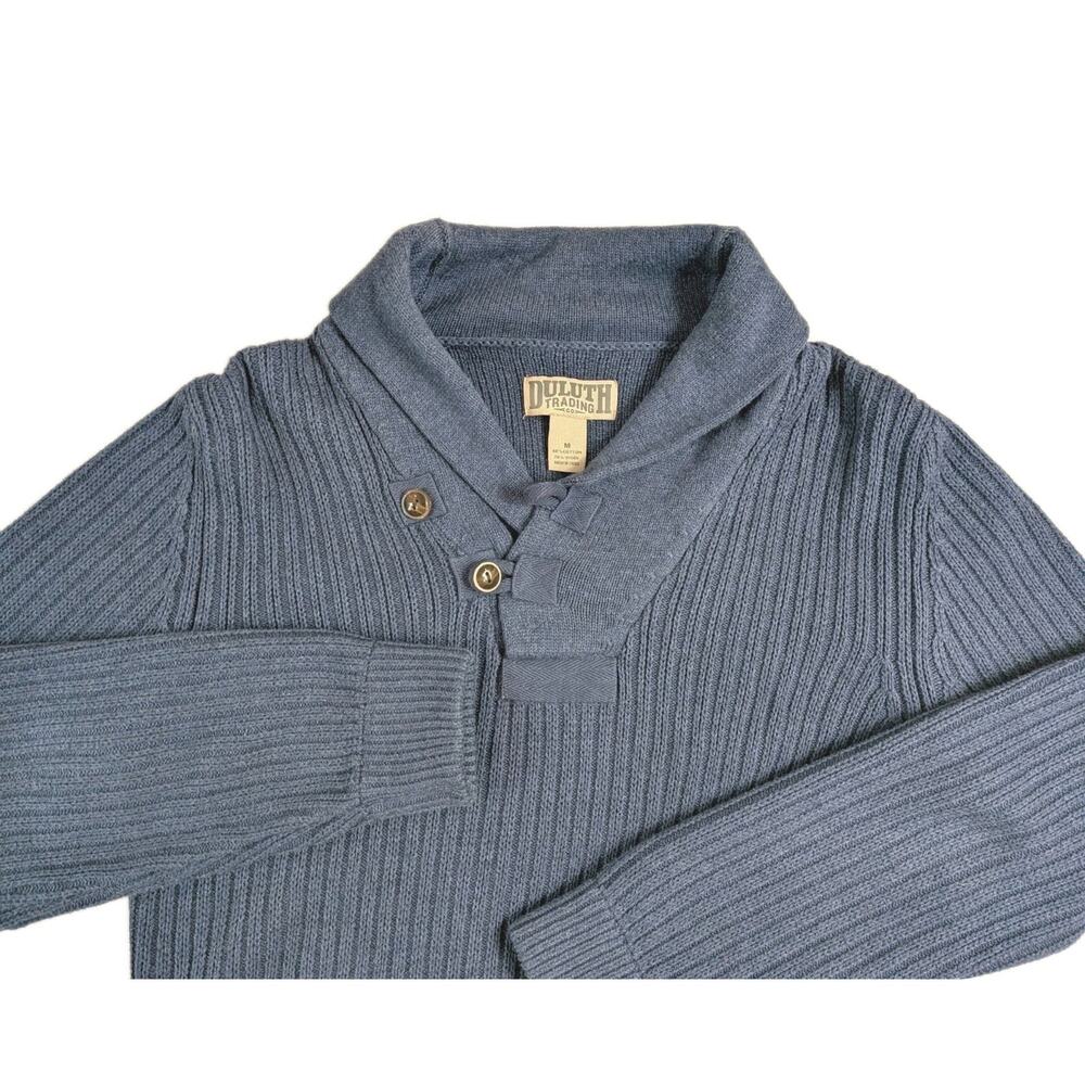 Duluth Trading Men’s Medium Blue Cable Knit Infantry Wool Blend Sweater Pullover